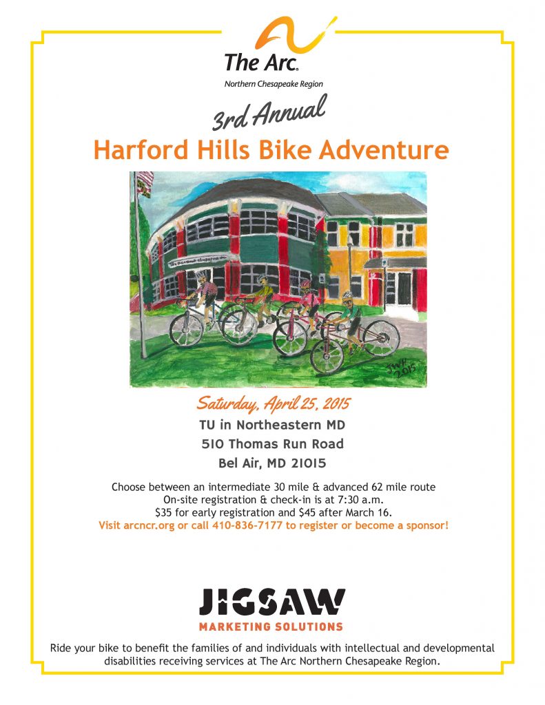 Joe Harter, a client of The Arc NCR, created the artwork for the flyer promoting this year’s Harford Hills Bike Adventure.