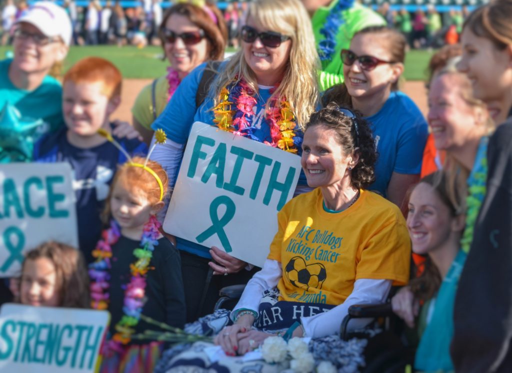 Amanda Hichkad (in the wheelchair) from last year's inaugural walk, surrounded by friends and supporters. The photo is courtesy of The Upper Chesapeake Health Foundation.