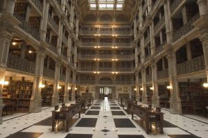 Attendees of the Doors Open Baltimore tour on October 24 will have the opportunity to tour the George Peabody Library with its six story Stack Room featuring five tiers of cast-iron, ornamental balconies and more than 300,000 books from the 18th to 20th centuries.