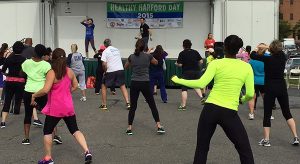 Juan Alzamora of Bel Air Armory Zumba leads a class during Healthy Harford Day 2015.