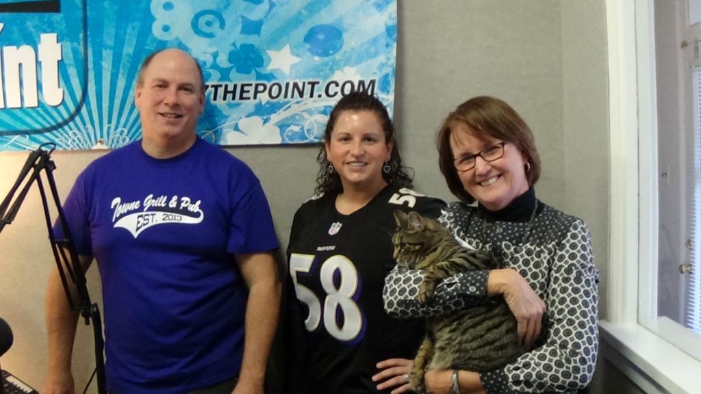 Pictured L to R: Rich Bennett, Host and Owner of Harford County Living, Sarah Coleman of Four Seasons Nursery and Landscape Services, Susan Ciavolino, STEM Education Director at Boys & Girls Clubs of Harford County and Radio Cat (Miss Kitty)