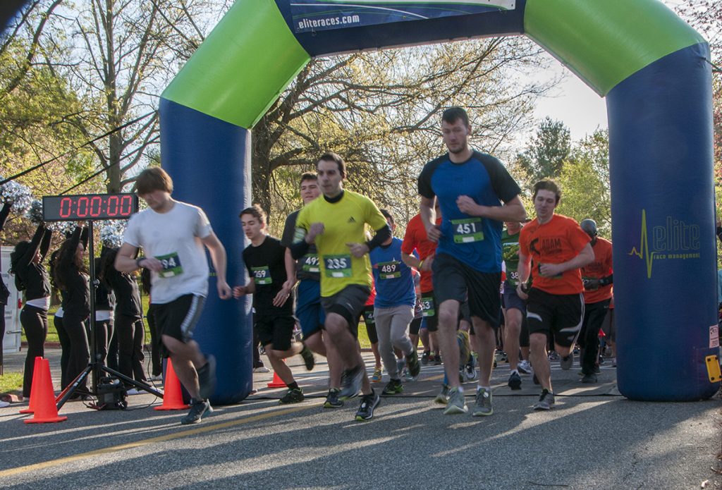 Runners start the 5th Annual Adam Thompson 5K Run/Walk at Harford Community College the morning of April 24. Funds raised by the walk benefit student scholarships at Harford Community College. (Photo by Lauren Ciambruschini/Harford Community College)