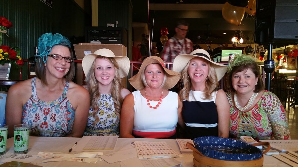Enjoying the Harford County Bar Foundation's  2nd Annual Run for the Roses: A Kentucky Derby Party on May 7 were foundation staff members Sarah Bacon, program specialist;  McKenzie Miller, program coordinator; Dena McIlhenney, administrative assistant; Jennifer Vido, program manager; and Nancy Mahoney, executive director. (Photo Courtesy of Barbara Ogden)