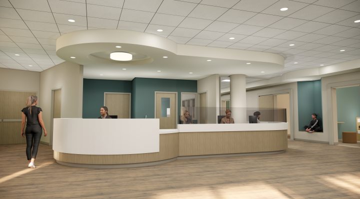 <br><br><strong>Behavioral Health Team Area: </strong>The rendering shows a behavioral health area for University of Maryland Upper Chesapeake Medical Center – Aberdeen. (Courtesy of Erdman)