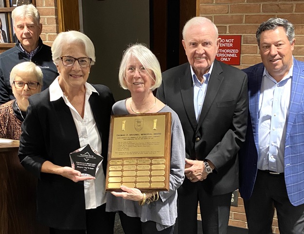 Margaret “Peg” Lucas, third from right, was presented the Thomas P. Broumel Memorial Award by The Greater Bel Air Community Foundation on October 16. Attending the award presentation were board members Bill Kelly (left), Terry Troy, Mary Chance, Bill Cox and Pat Pollard. (Photo Courtesy of David Anderson/Town of Bel Air) 