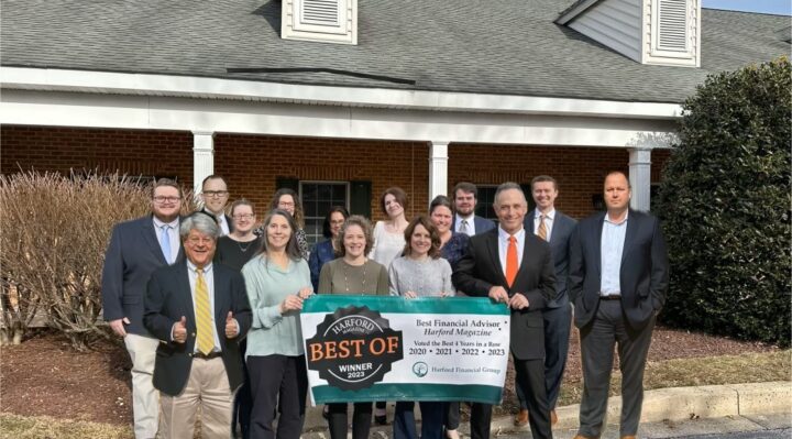 The staff of Harford Financial Group celebrate being voted Best Financial Adviser for the fourth year in a row by the readers of Harford Magazine. (Photo by Diane M. Kurek) 